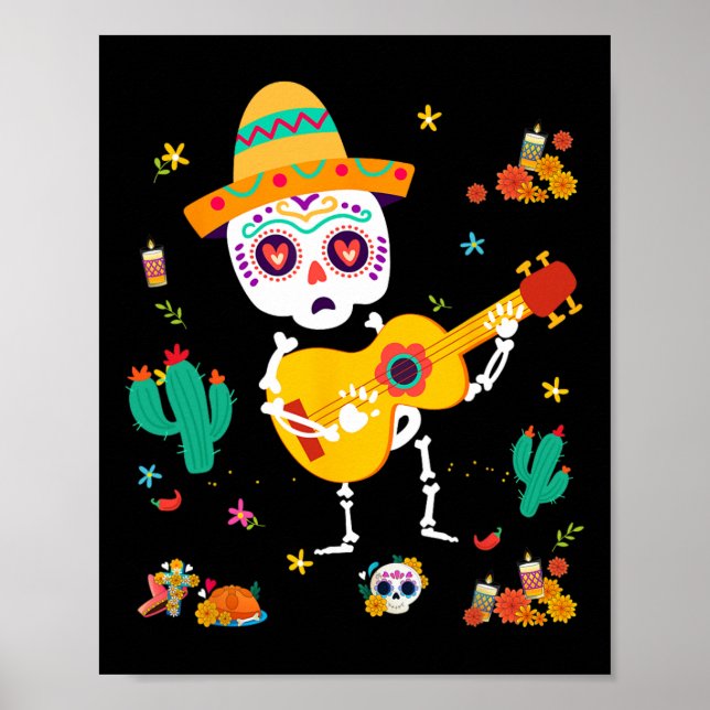 Affiche Dia De Los Muertos Mexicain Skeletons Dansons Enfa (Devant)