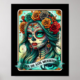 Affiche Dia De Los Muertos Rose Flower Woman Day Du De De