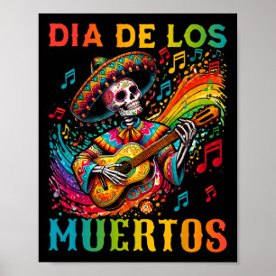 Affiche Dia De Los Muertos Skeleton Jouer Guitare Journée