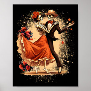 Affiche Dia De Los Muertos Skeletons Dansons Fête Mexicain