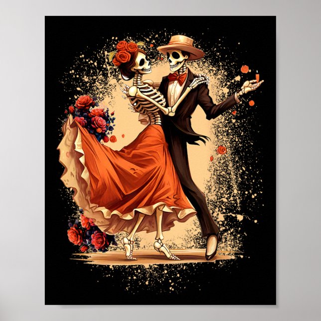 Affiche Dia De Los Muertos Skeletons Dansons Fête Mexicain (Devant)