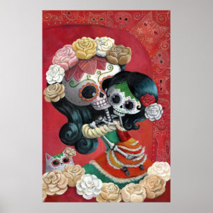 Affiche Dia de Los Muertos Skeletons Mère et fille