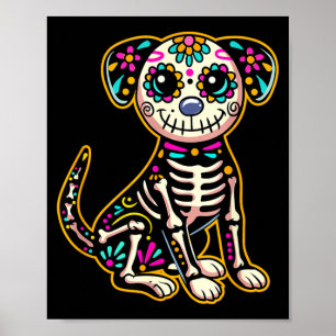 Affiche Dia De Los Muertos Squelette Crâne De Sucre Chien 