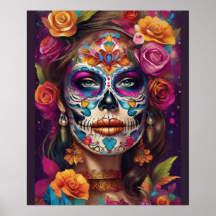 Affiche Dia de los Muertos Sugar Skull Beauté