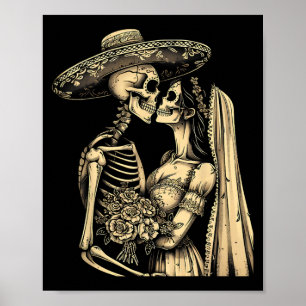 Affiche Dia De Muertos Sugar Skull Couple Skeleton Bride W