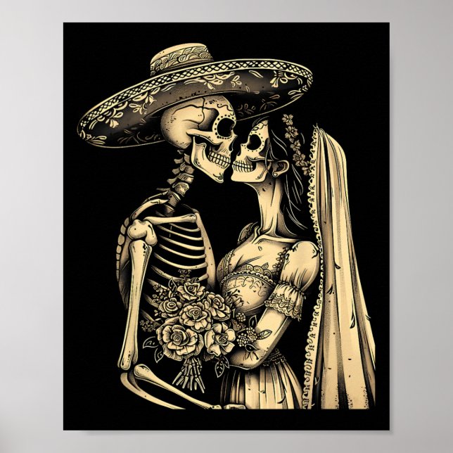 Affiche Dia De Muertos Sugar Skull Couple Skeleton Bride W (Devant)