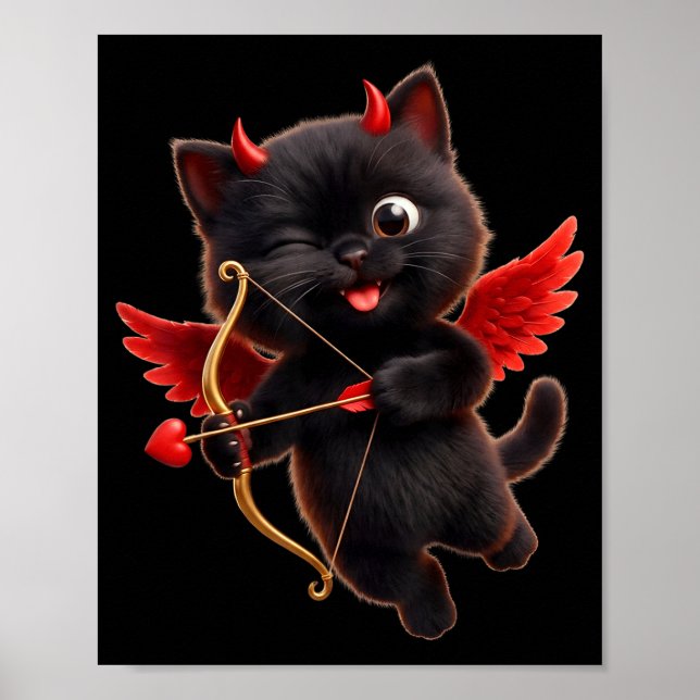 Affiche Diable Cupidon Chat Art Mignon Ange Démon Chat Drô (Devant)