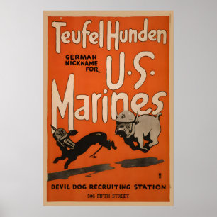 Affiche Diable de chien US Marines - 917 WWI Recrutement U