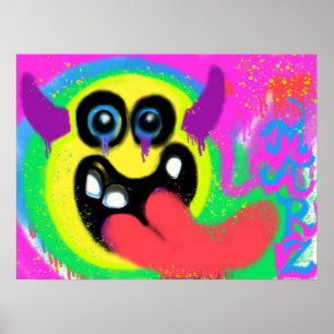 Affiche Diable Rock N Roll Emoji Graffiti Heureux