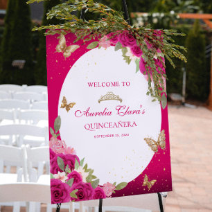 Affiche Diadème Papillon Or Rose Floral Quinceañera