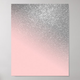 Affiche Diagonal Girly Silver Blush Pink Ombre Gradient