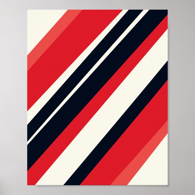 Affiche Diagonal Red and Black Stripes on light Beige  (Devant)