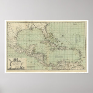 Affiche Diagramme de la carte des Antilles - 1774