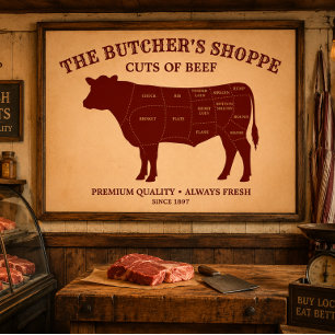 Affiche Diagramme des coupes de boeuf de boucherie