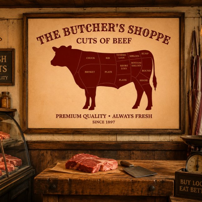 Affiche Diagramme des coupes de boeuf de boucherie (Créateur téléchargé)
