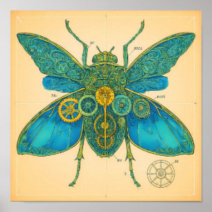 Affiche Diagramme Technique Orné : Insecte Steampunk