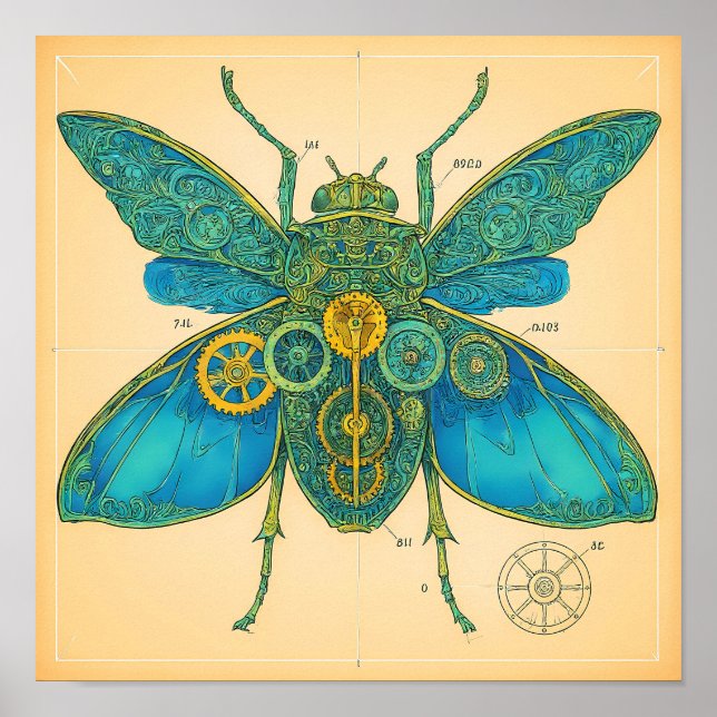 Affiche Diagramme Technique Orné : Insecte Steampunk (Devant)