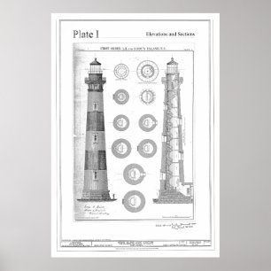 Affiche Diagramme vintage de phare d'île de Bodie