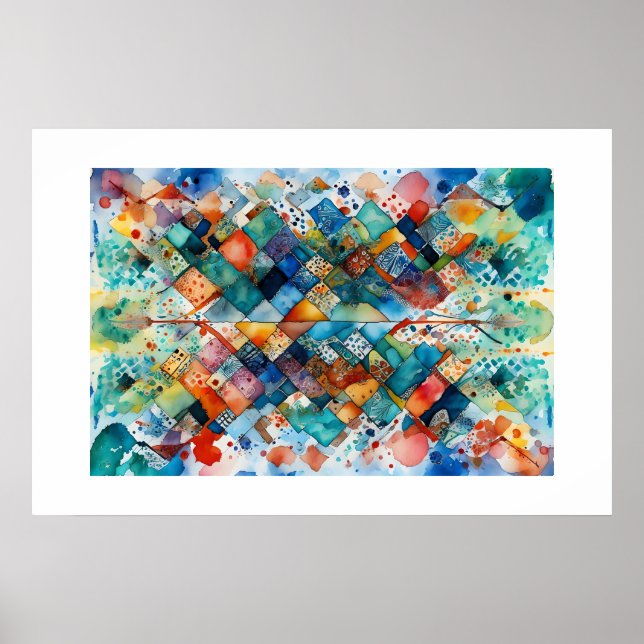 Affiche Diamant bleu coloré Doodle Art Abstrait (Devant)
