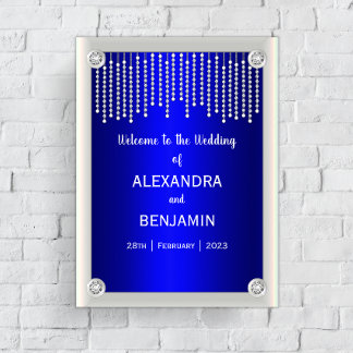 Affiche Diamants et perles de luxe Mariage bleu Bienvenue