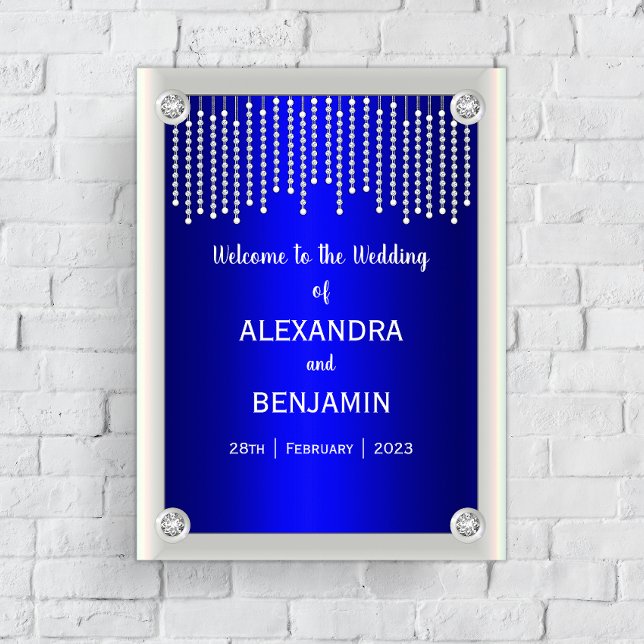 Affiche Diamants et perles de luxe Mariage bleu Bienvenue (Créateur téléchargé)