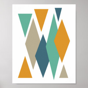 Affiche Diamants Turquoise et Orange Rétro Milieu de Siècl