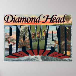 Affiche Diamond Head, Hawaii - Scènes de grandes lettres