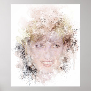 Affiche Diana La princesse du peuple Portrait aquarelle