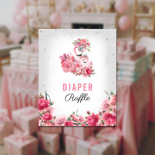 Affiche Diaper Raffle Baby Game Flamant rose Argent Baller
