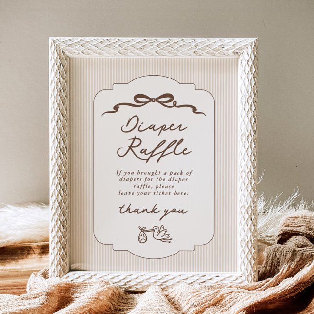 Affiche Diaper raffle Bebe Cafe Brown Bow Handdrawn (Créateur téléchargé)