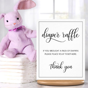 Affiche DIAPER RAFFLE Billet SIGNE Baby shower noir blanc