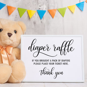 Affiche DIAPER RAFFLE Billet SIGNE Baby shower noir blanc