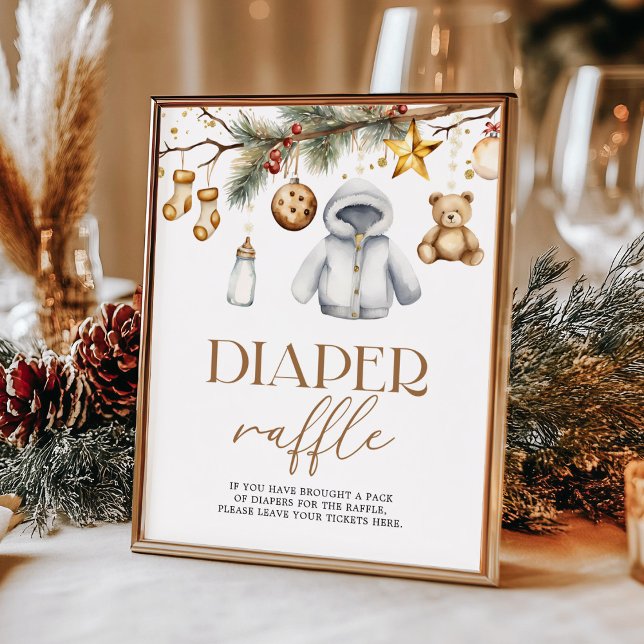 Affiche Diaper Raffle Boho Christmas Holiday Baby Shower (Créateur téléchargé)