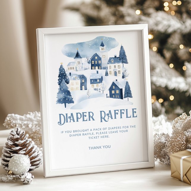 Affiche Diaper raffle Christmas village Winter Baby Shower (Créateur téléchargé)