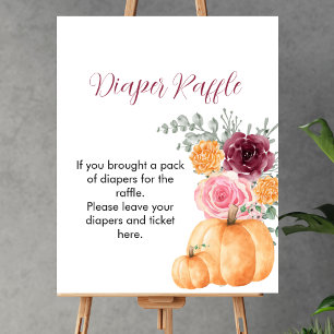 Affiche Diaper Raffle Jeu Automne Citrouille Bourgogne ros