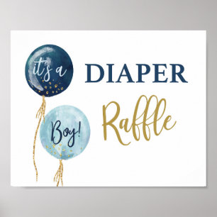 Affiche Diaper Raffle marine bleu baby shower garçon