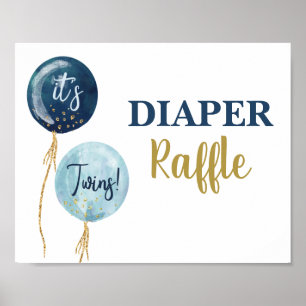 Affiche Diaper Raffle marine bleu twin boys signe