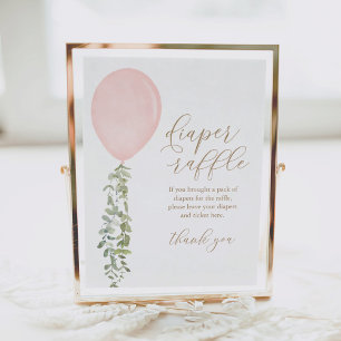 Affiche Diaper Raffle Sign Pink Balloon Girl Baby Shower