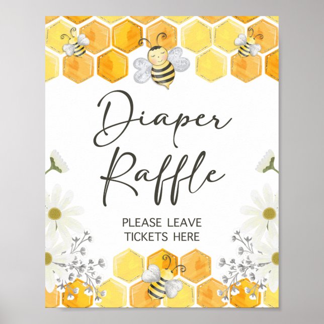 Affiche Diaper Raffle Signal Miel Jaune Abeille Thème (Devant)