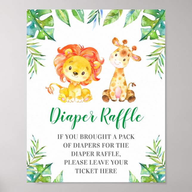 Affiche DIaper RaffLE SIGNE Baby shower Safari Jungle Vert (Devant)