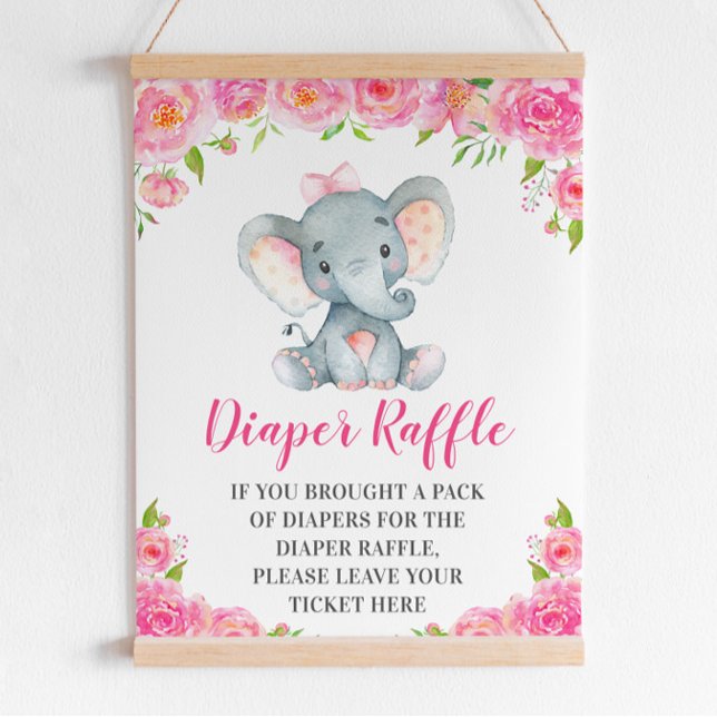 Affiche Diaper Raffle Signe Eléphant rose Bébé Fille Douch (Créateur téléchargé)
