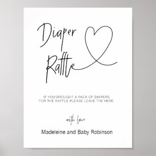 Affiche Diaper Raffle Signe pour Baby shower Jeux Coeur