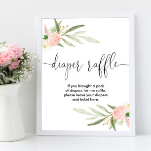 Affiche Diaper raffle signe vert rose or élégant