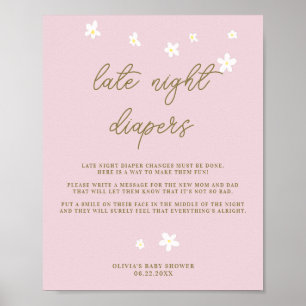 Affiche Diapeurs de nuit Baby shower Boho Daisies rose
