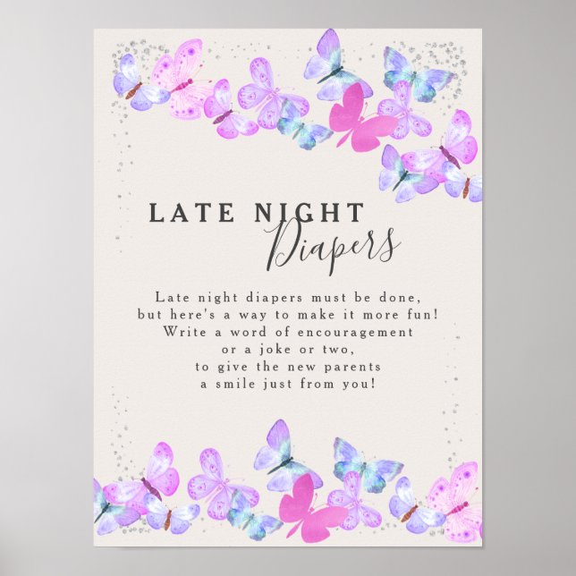 Affiche Diapeurs de nuit Baby shower papillon Ciel (Devant)