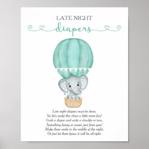 Affiche Diapeurs de nuit Green Elephant Baby shower Jeu