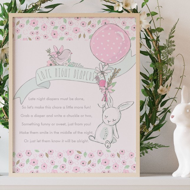 Affiche Diapeurs de nuit Little Bunny Baby shower Jeu (Diaper Game Poster from my Little Bunny & Balloon Baby Shower collection - buy printed or digital)