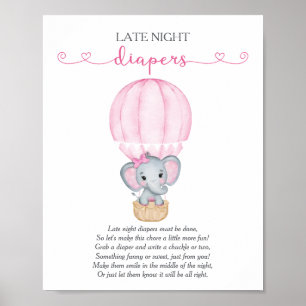 Affiche Diapeurs de nuit Pink Elephant Baby shower Jeu