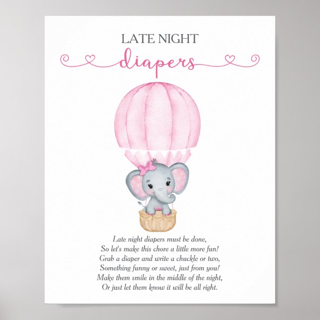 Affiche Diapeurs de nuit Pink Elephant Baby shower Jeu (Devant)