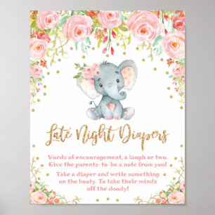 Affiche Diapeurs de nuit signe Baby shower d'éléphant rose